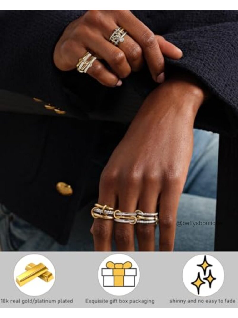 Stackable Gold Rings for Women Interlocking Ring Stack Set - Picture 3 of 6